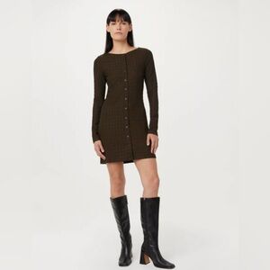 NWT Frank & Oak Dark Brown Black Long Sleeve Dress